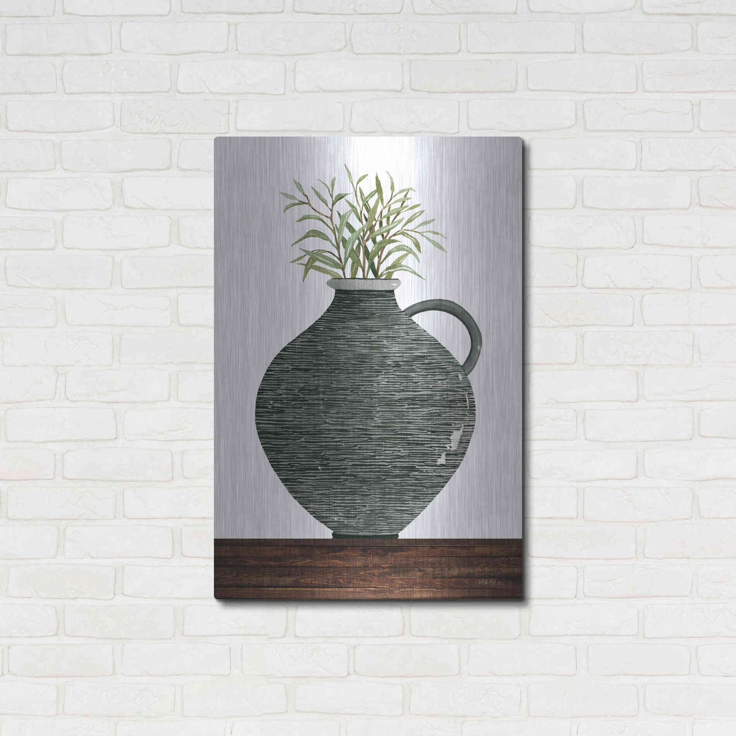 Luxe Metal Art 'Striped Pot' by Cindy Jacobs, Metal Wall Art,24x36