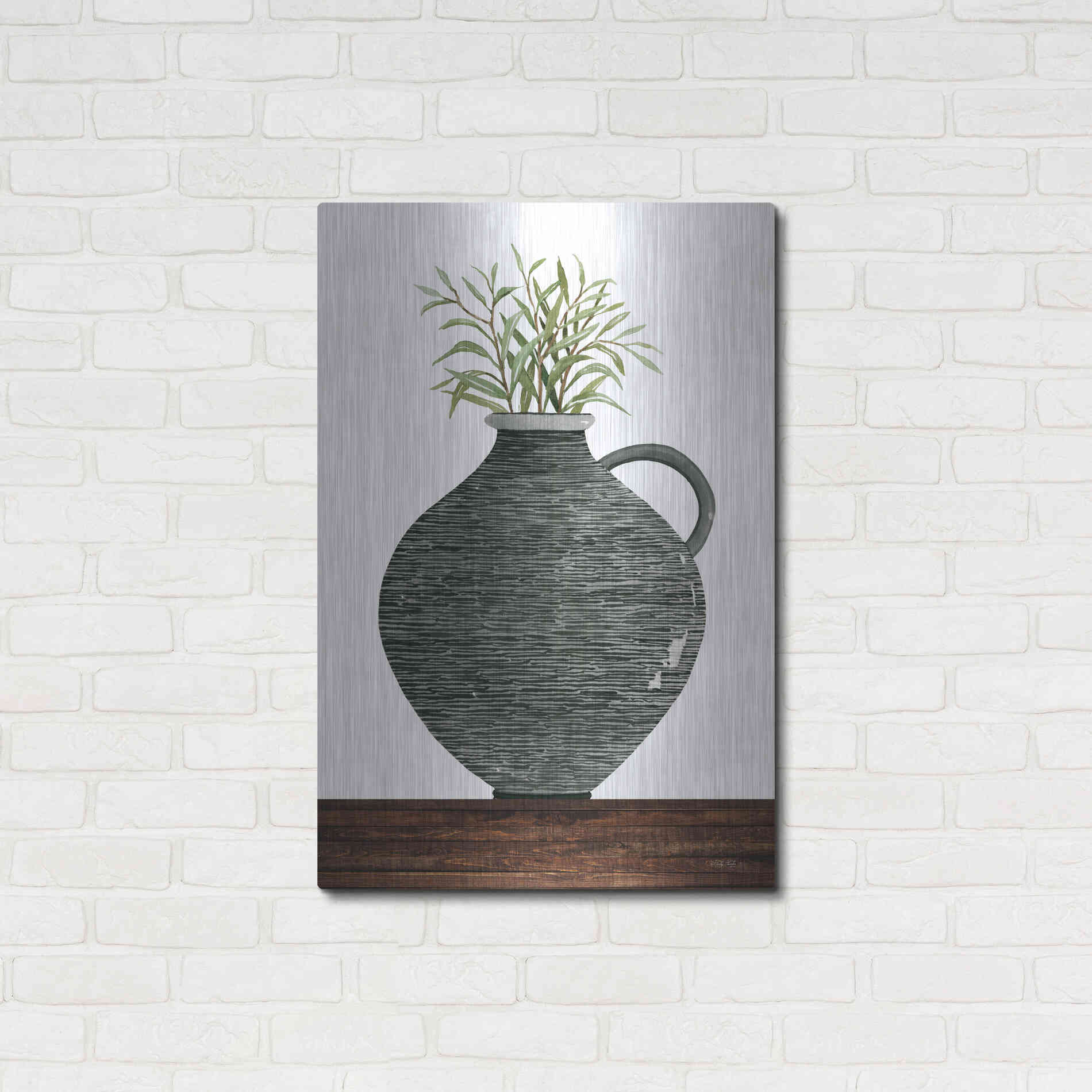 Luxe Metal Art 'Striped Pot' by Cindy Jacobs, Metal Wall Art,24x36