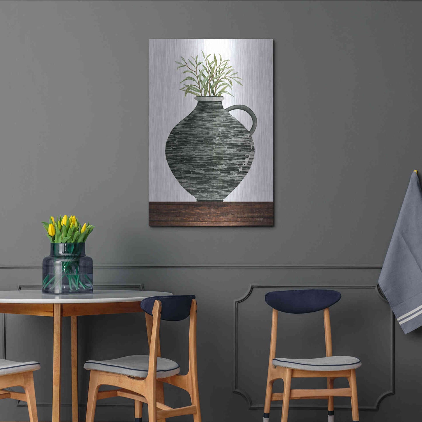 Luxe Metal Art 'Striped Pot' by Cindy Jacobs, Metal Wall Art,24x36