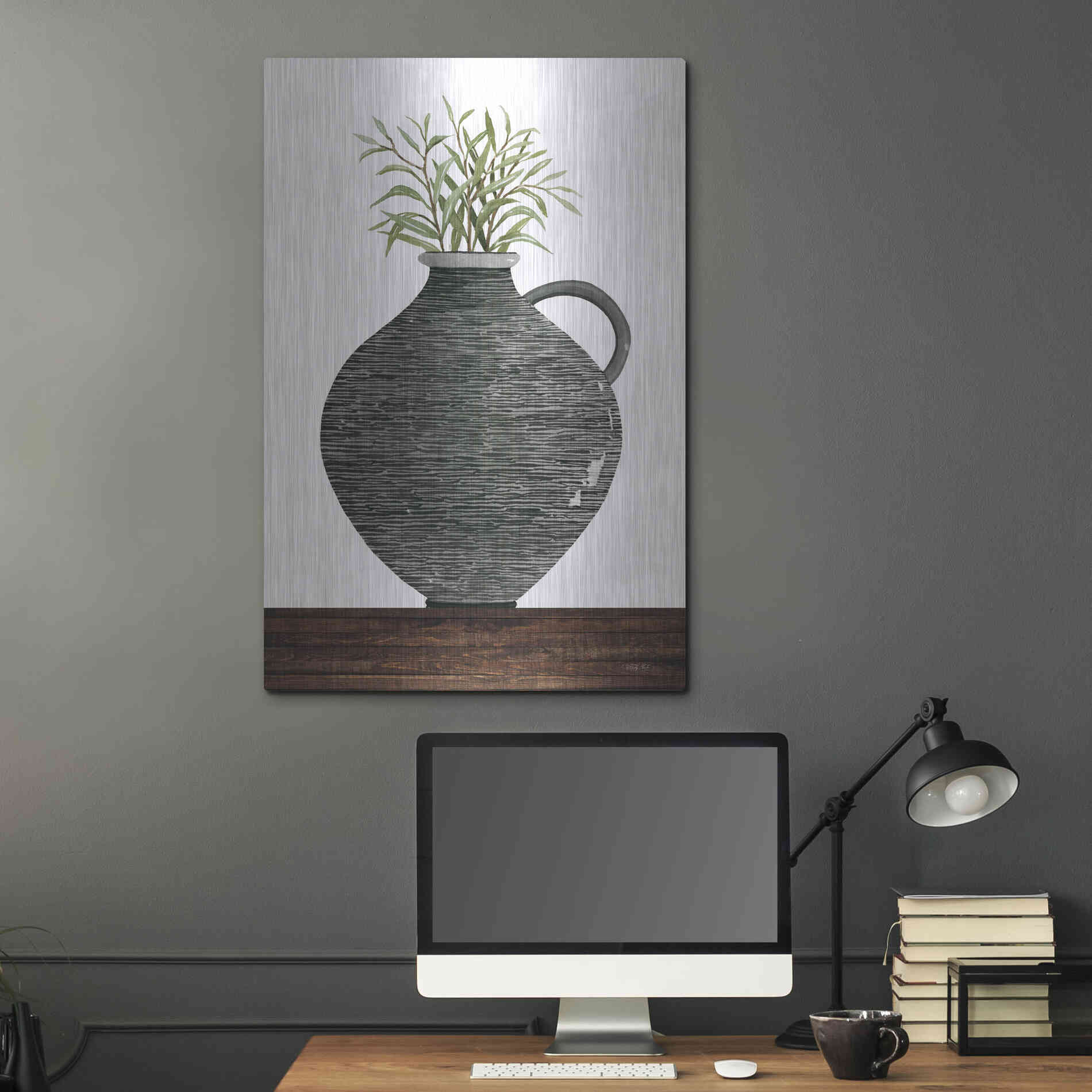 Luxe Metal Art 'Striped Pot' by Cindy Jacobs, Metal Wall Art,24x36