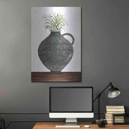 Luxe Metal Art 'Striped Pot' by Cindy Jacobs, Metal Wall Art,24x36