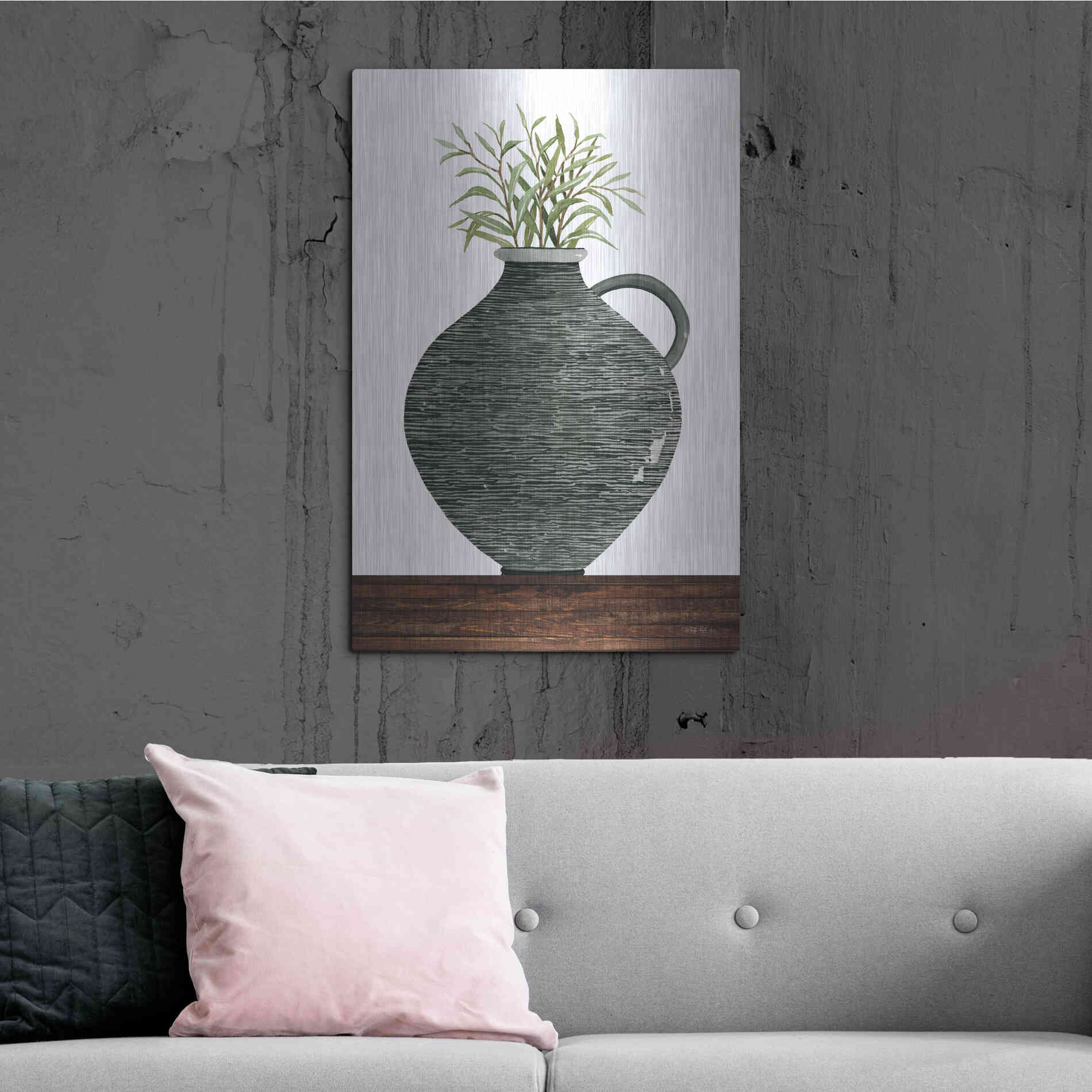 Luxe Metal Art 'Striped Pot' by Cindy Jacobs, Metal Wall Art,24x36