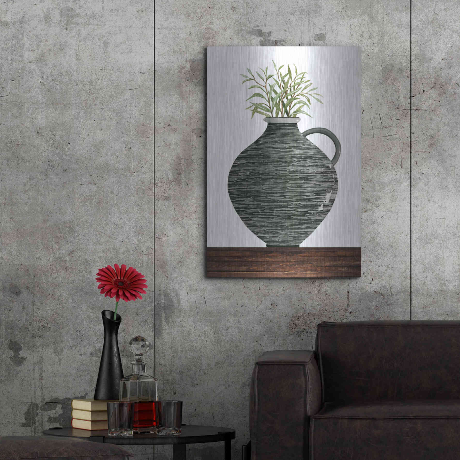 Luxe Metal Art 'Striped Pot' by Cindy Jacobs, Metal Wall Art,24x36