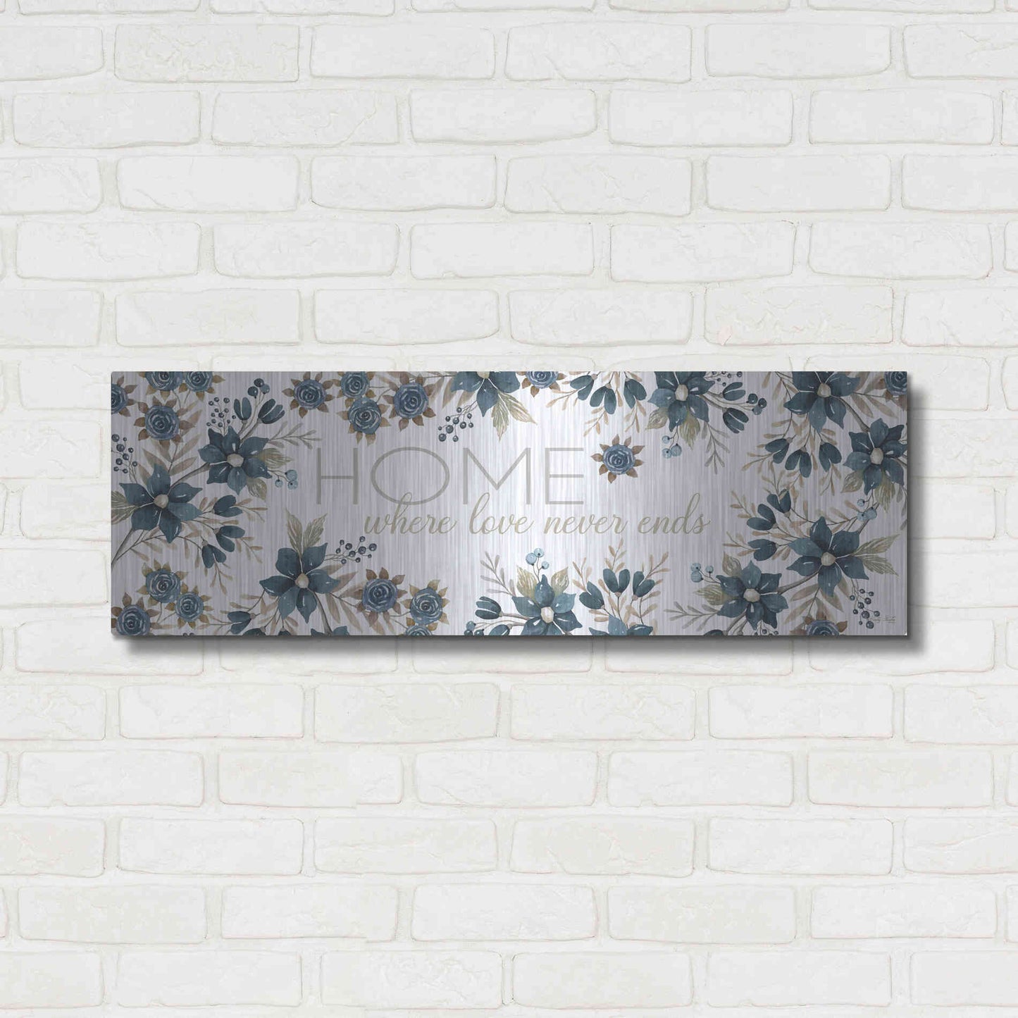 Luxe Metal Art 'HOME - Where Love Never Ends' by Cindy Jacobs, Metal Wall Art,36x12