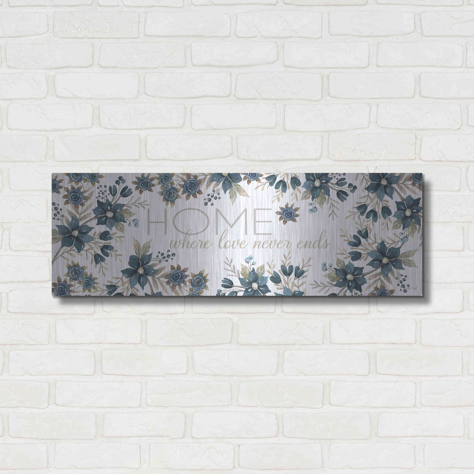 Luxe Metal Art 'HOME - Where Love Never Ends' by Cindy Jacobs, Metal Wall Art,36x12