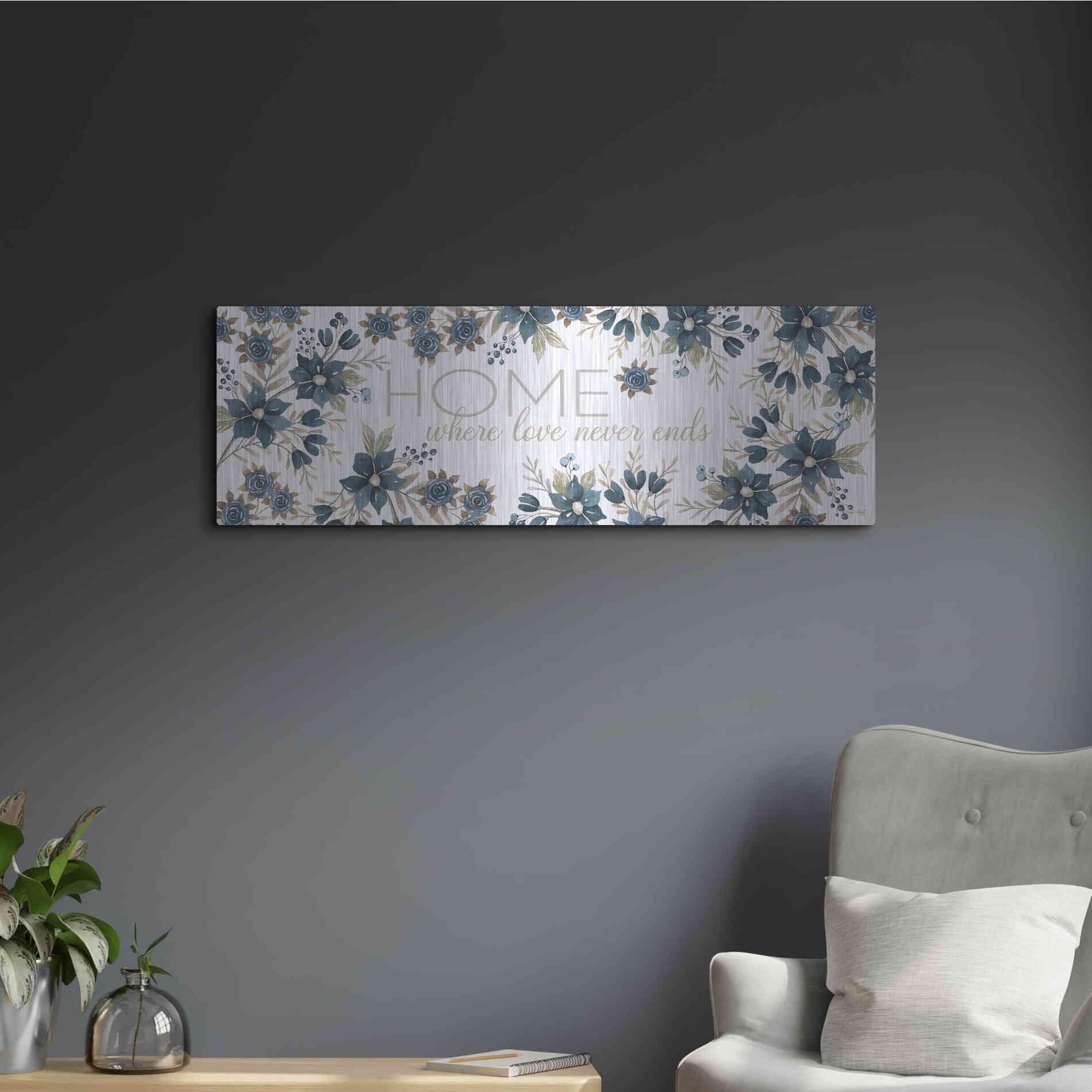 Luxe Metal Art 'HOME - Where Love Never Ends' by Cindy Jacobs, Metal Wall Art,36x12
