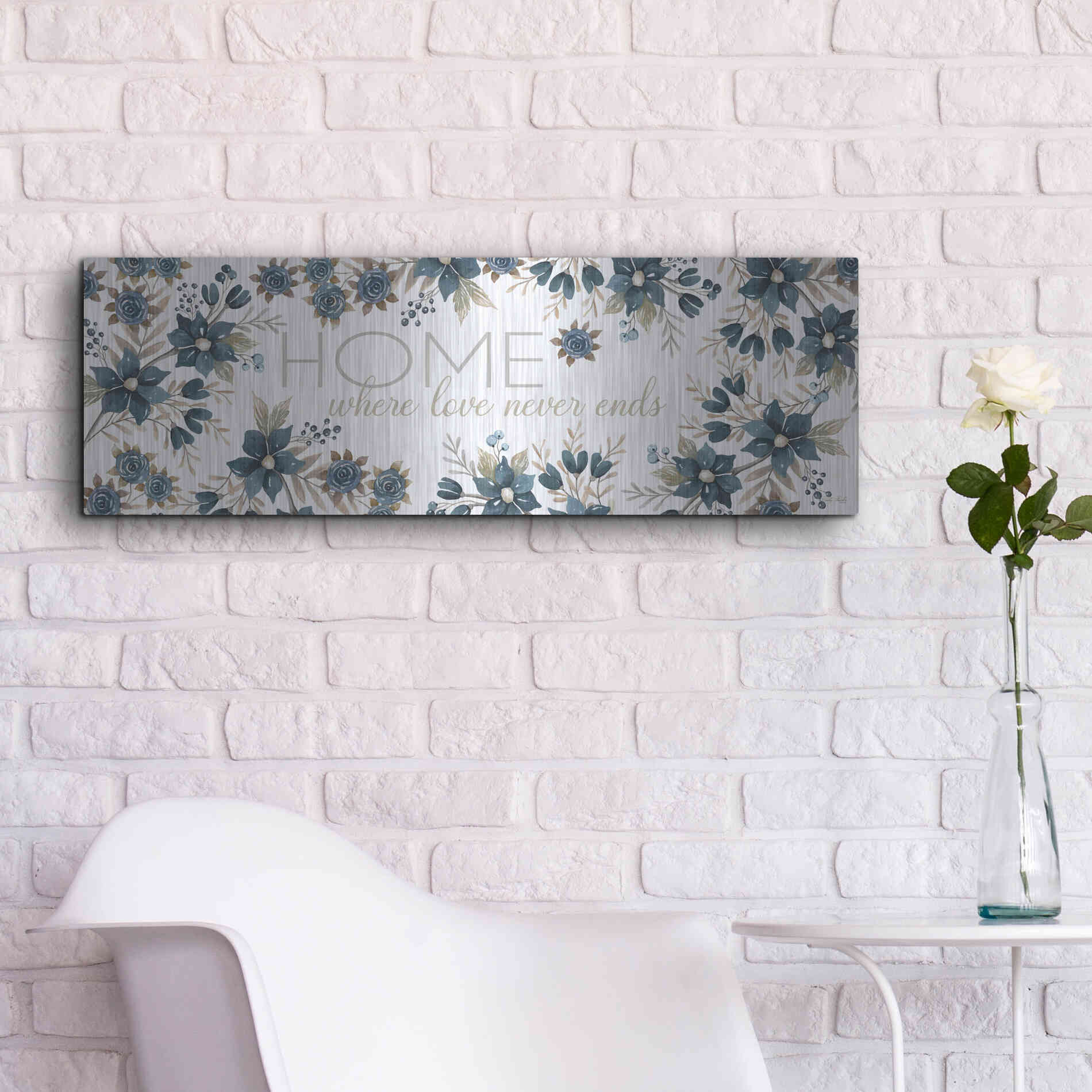 Luxe Metal Art 'HOME - Where Love Never Ends' by Cindy Jacobs, Metal Wall Art,36x12