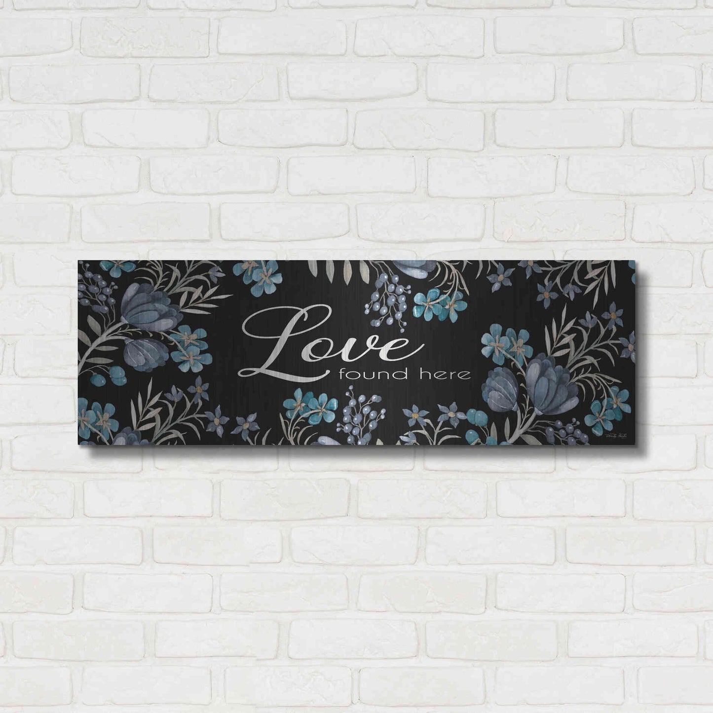 Luxe Metal Art 'Love Found Here' by Cindy Jacobs, Metal Wall Art,36x12