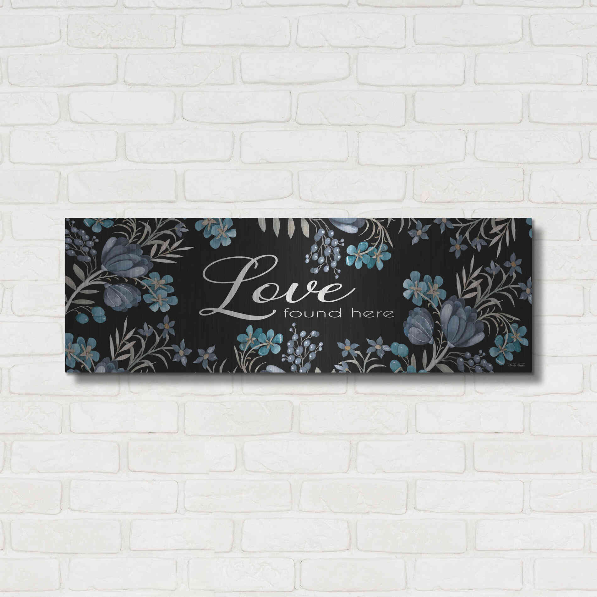Luxe Metal Art 'Love Found Here' by Cindy Jacobs, Metal Wall Art,36x12