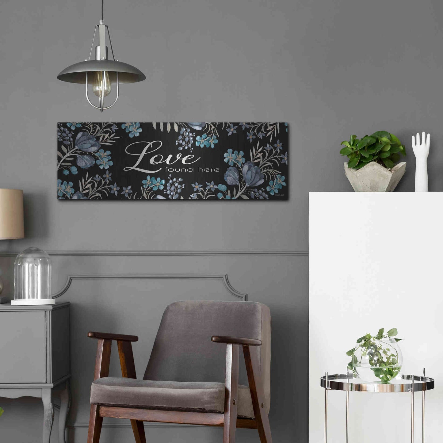 Luxe Metal Art 'Love Found Here' by Cindy Jacobs, Metal Wall Art,36x12