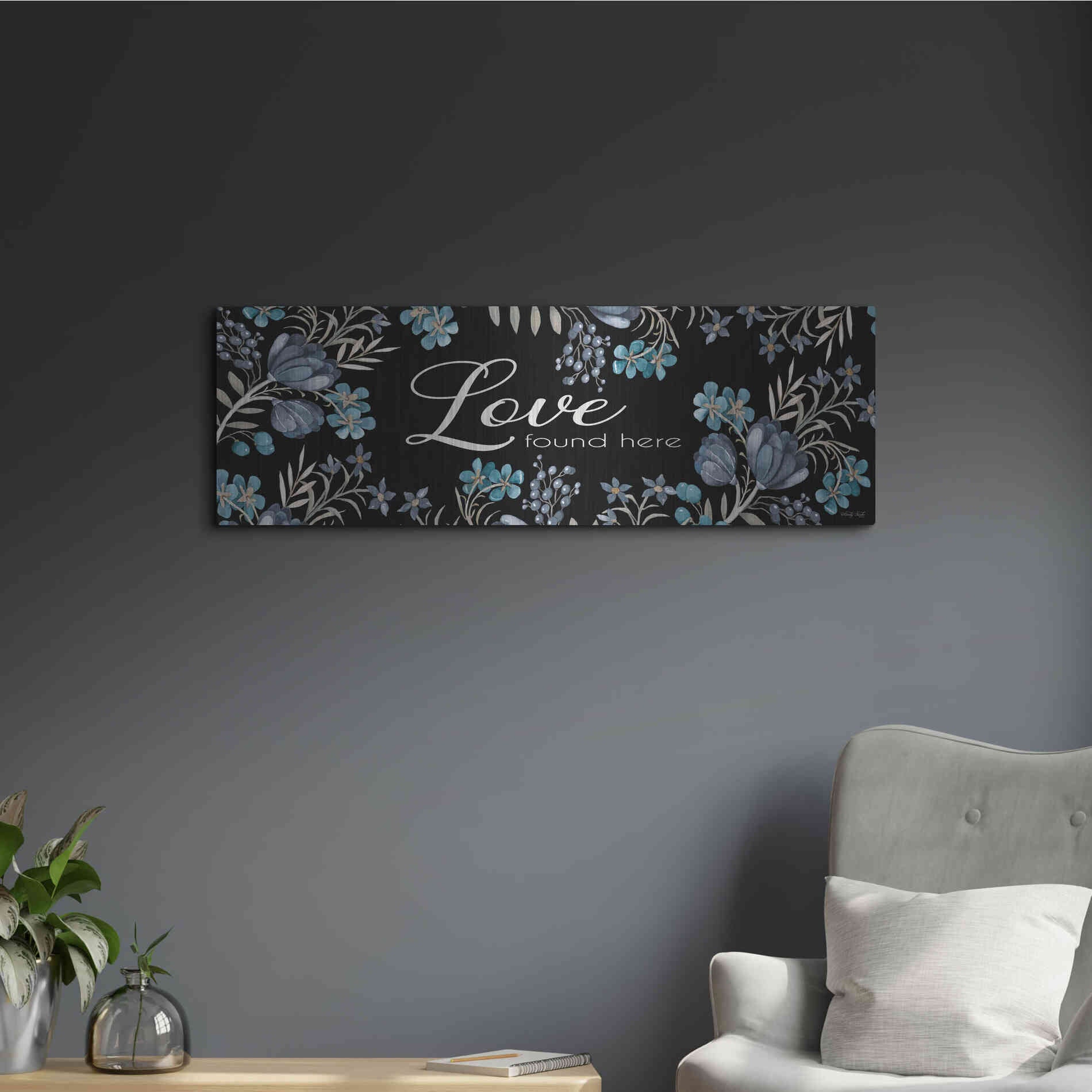 Luxe Metal Art 'Love Found Here' by Cindy Jacobs, Metal Wall Art,36x12