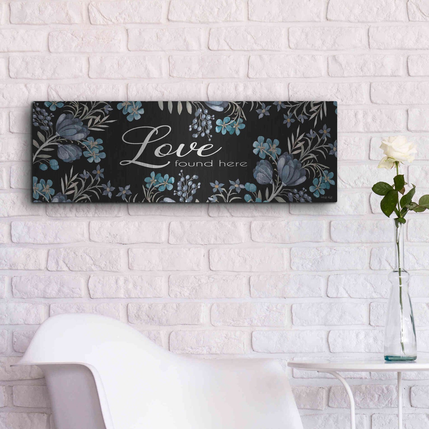 Luxe Metal Art 'Love Found Here' by Cindy Jacobs, Metal Wall Art,36x12