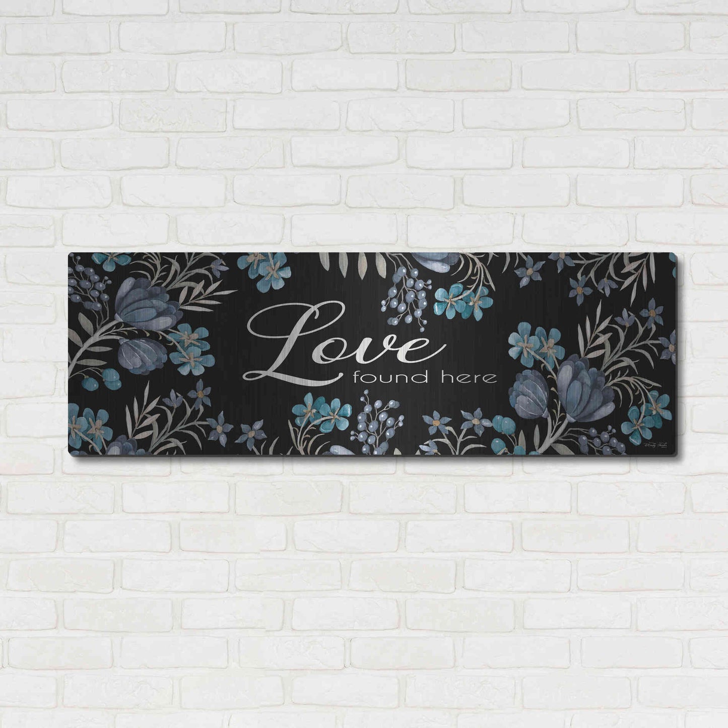 Luxe Metal Art 'Love Found Here' by Cindy Jacobs, Metal Wall Art,48x16