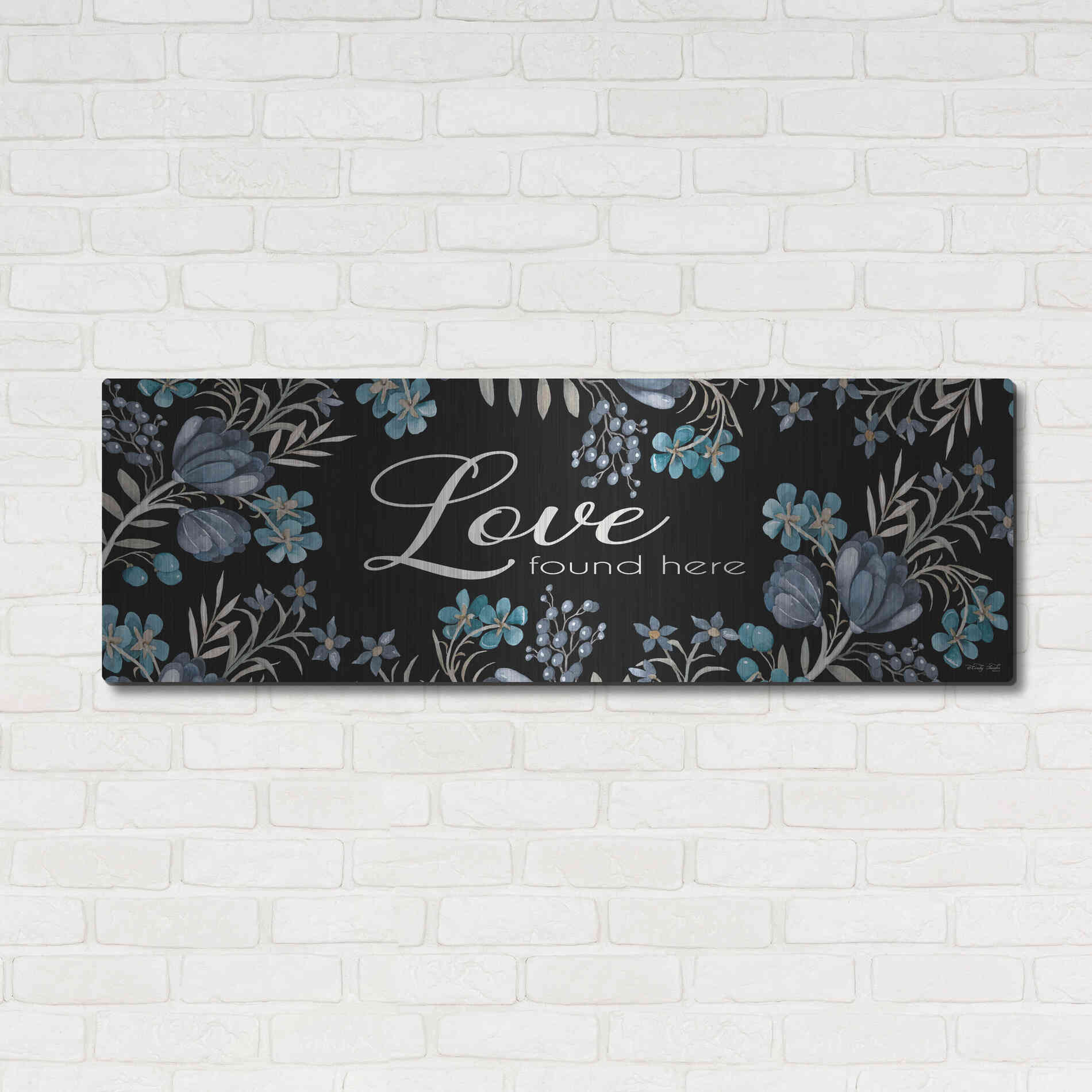 Luxe Metal Art 'Love Found Here' by Cindy Jacobs, Metal Wall Art,48x16