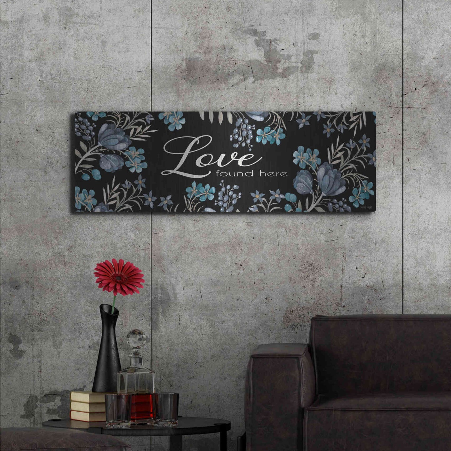 Luxe Metal Art 'Love Found Here' by Cindy Jacobs, Metal Wall Art,48x16
