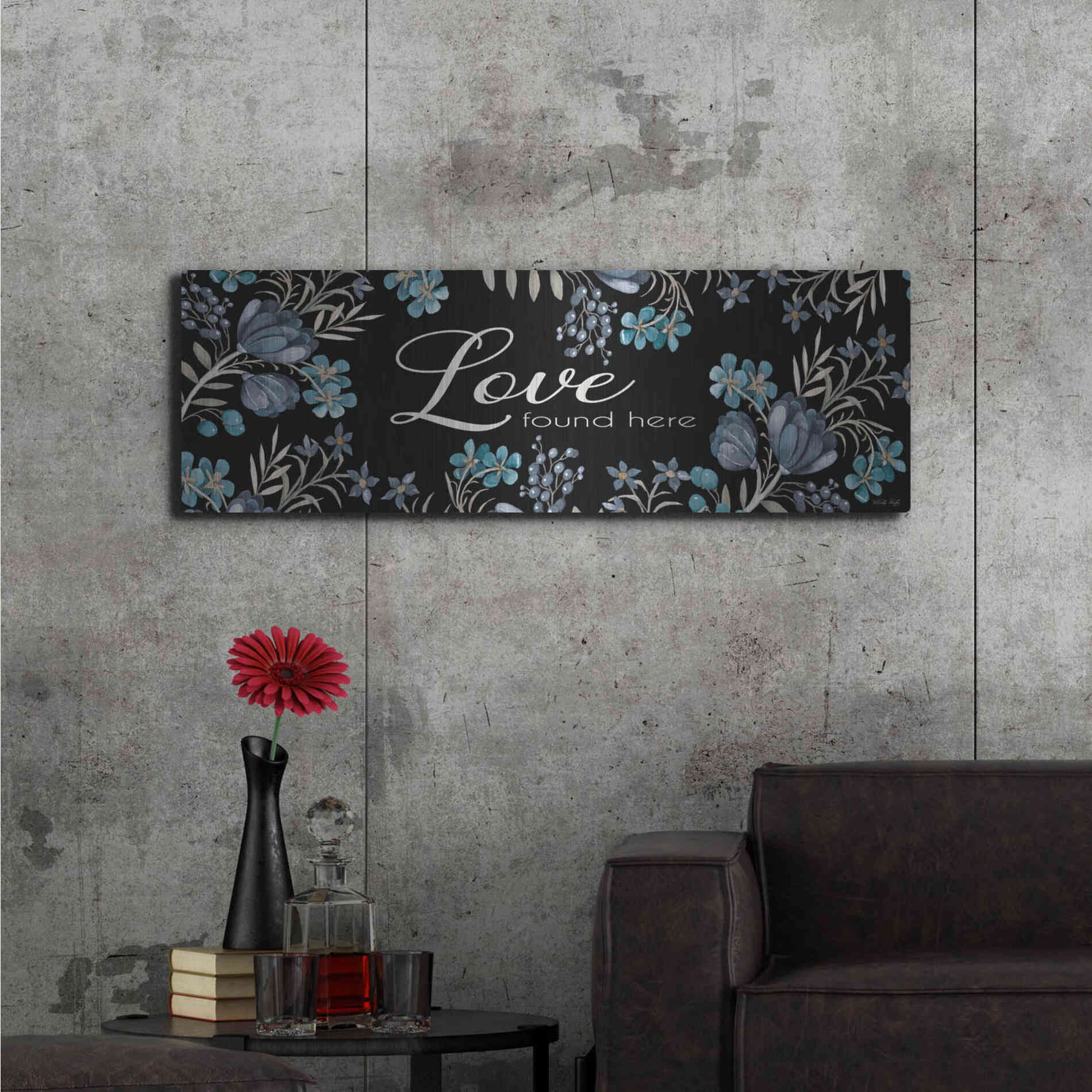 Luxe Metal Art 'Love Found Here' by Cindy Jacobs, Metal Wall Art,48x16