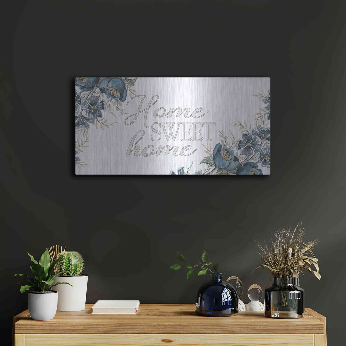 Luxe Metal Art 'Home Sweet Home 2' by Cindy Jacobs, Metal Wall Art,24x12