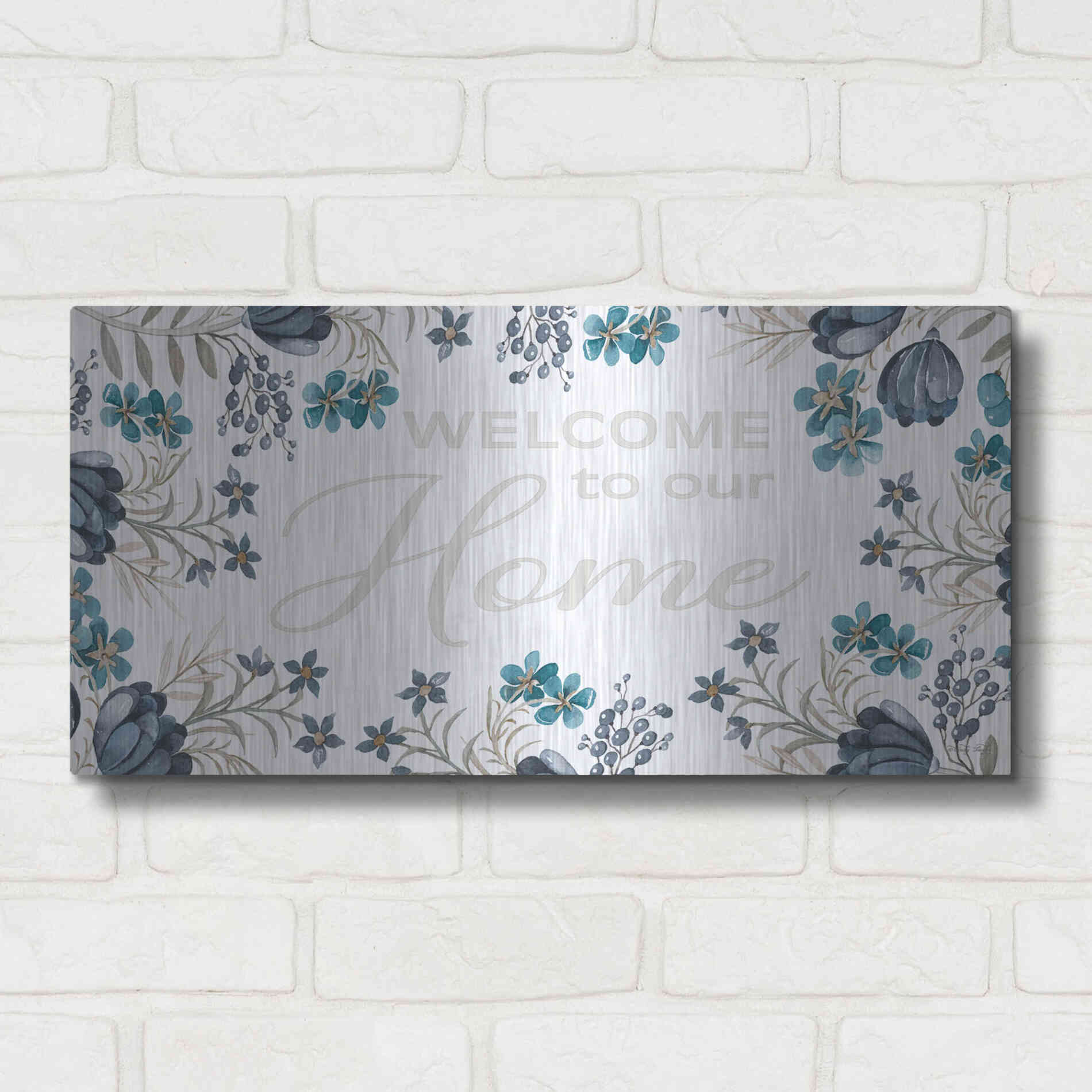 Luxe Metal Art 'Welcome to Our Home' by Cindy Jacobs, Metal Wall Art,24x12