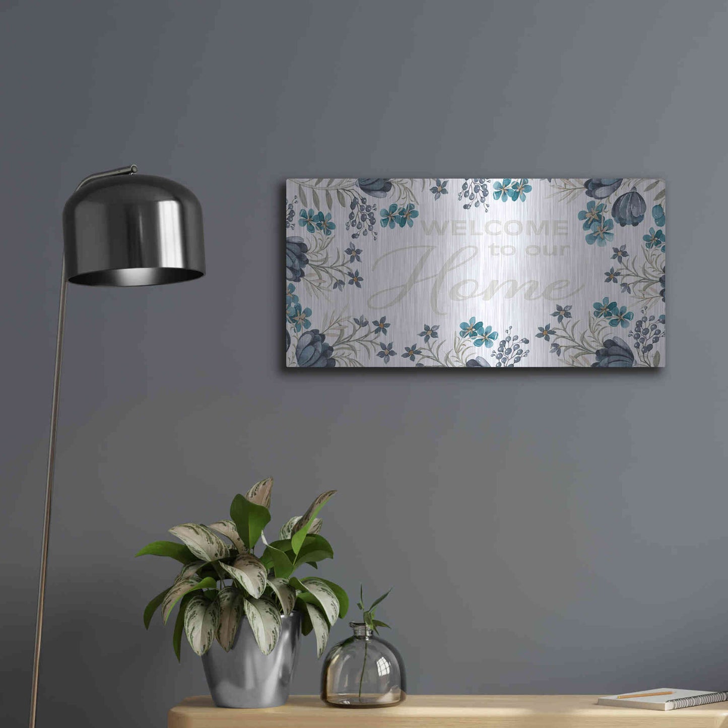 Luxe Metal Art 'Welcome to Our Home' by Cindy Jacobs, Metal Wall Art,24x12