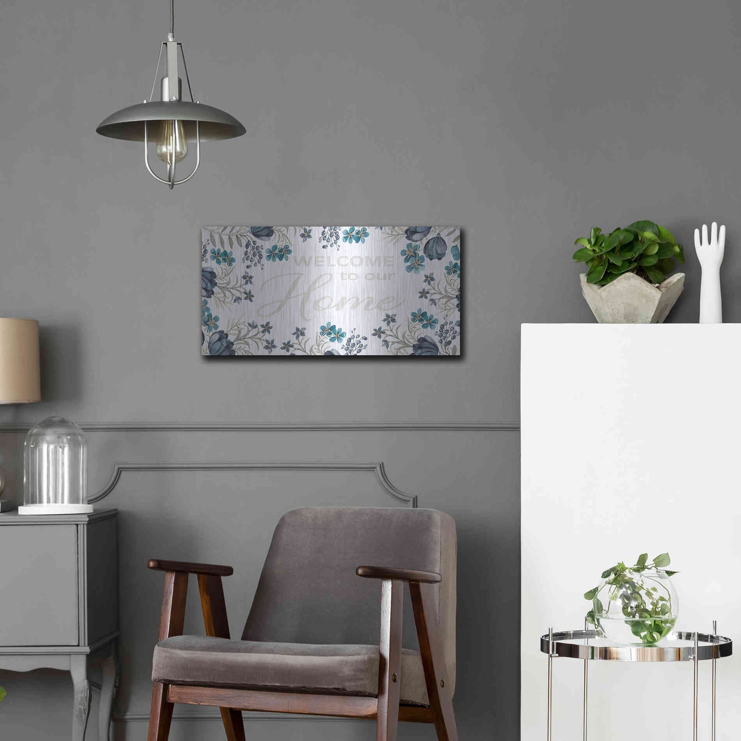 Luxe Metal Art 'Welcome to Our Home' by Cindy Jacobs, Metal Wall Art,24x12