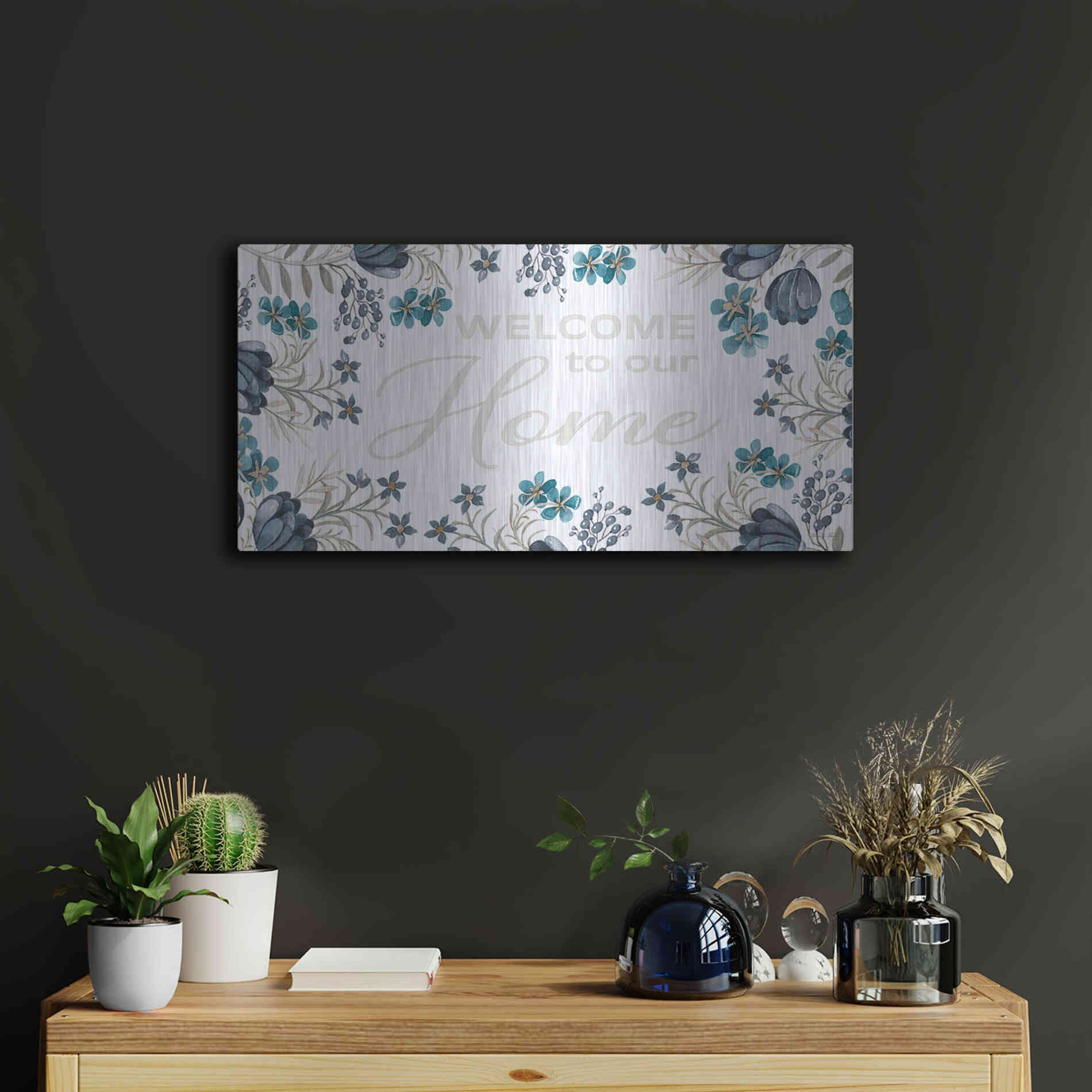 Luxe Metal Art 'Welcome to Our Home' by Cindy Jacobs, Metal Wall Art,24x12