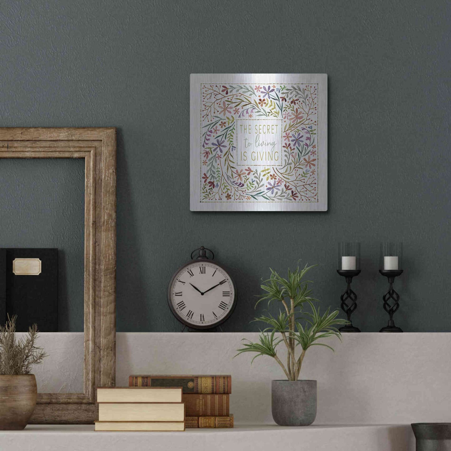 Luxe Metal Art 'The Secret to Living is Giving' by Cindy Jacobs, Metal Wall Art,12x12