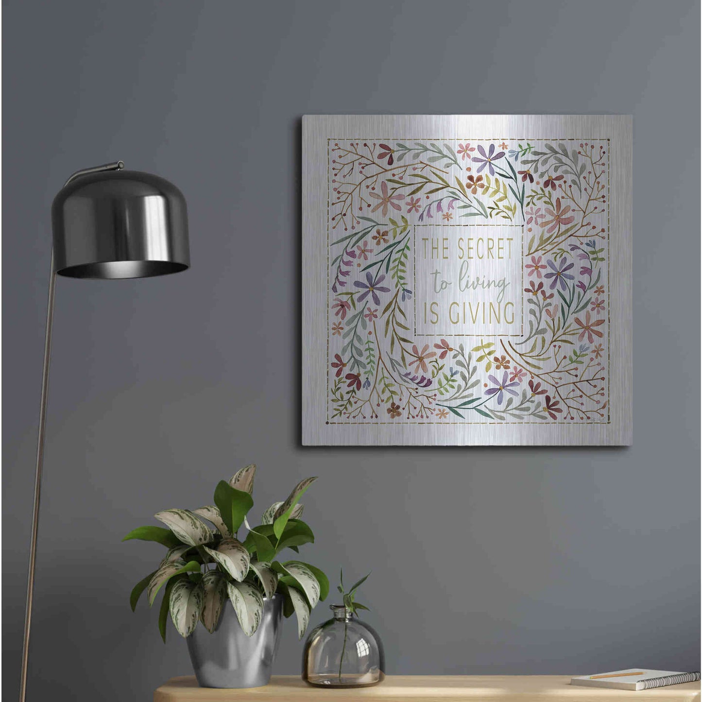 Luxe Metal Art 'The Secret to Living is Giving' by Cindy Jacobs, Metal Wall Art,24x24