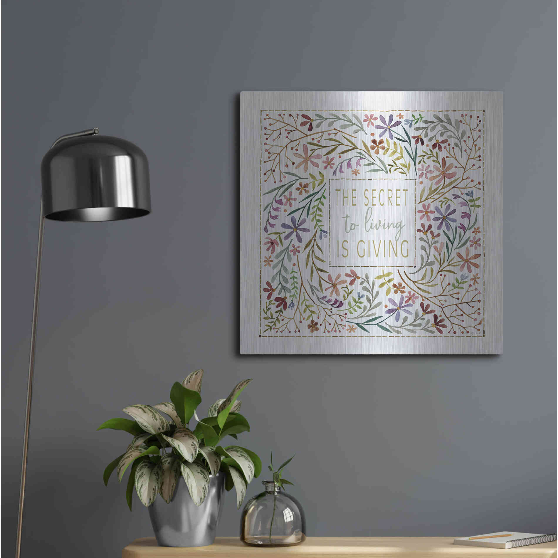 Luxe Metal Art 'The Secret to Living is Giving' by Cindy Jacobs, Metal Wall Art,24x24