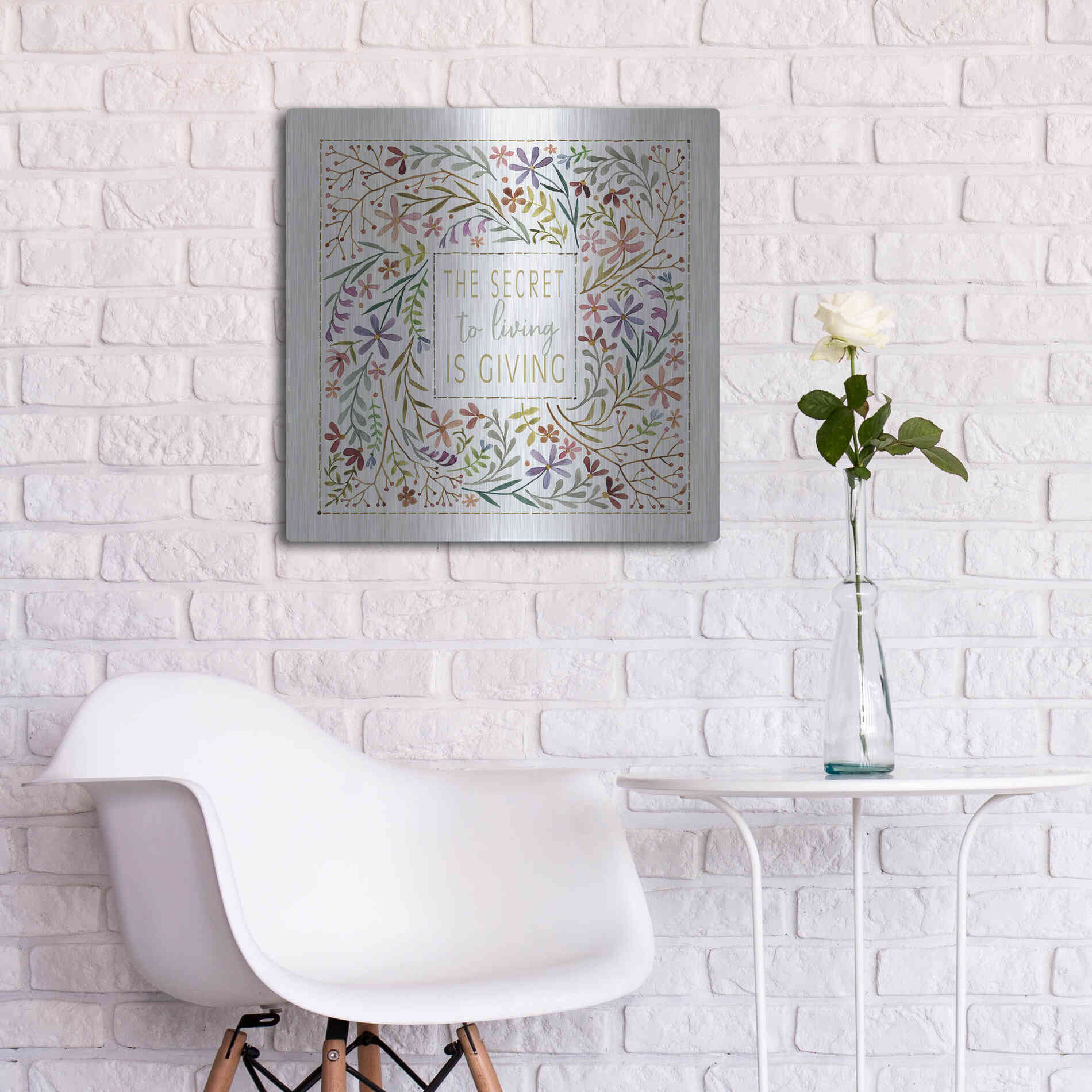 Luxe Metal Art 'The Secret to Living is Giving' by Cindy Jacobs, Metal Wall Art,24x24