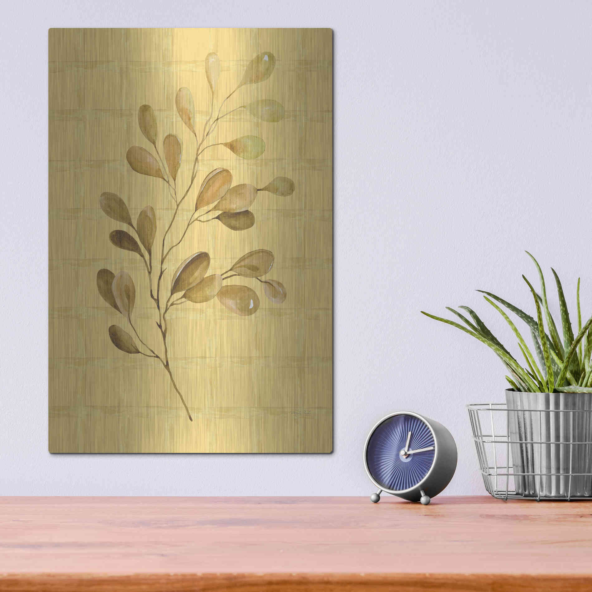 Luxe Metal Art 'Golden Dogwood' by Cindy Jacobs, Metal Wall Art,12x16