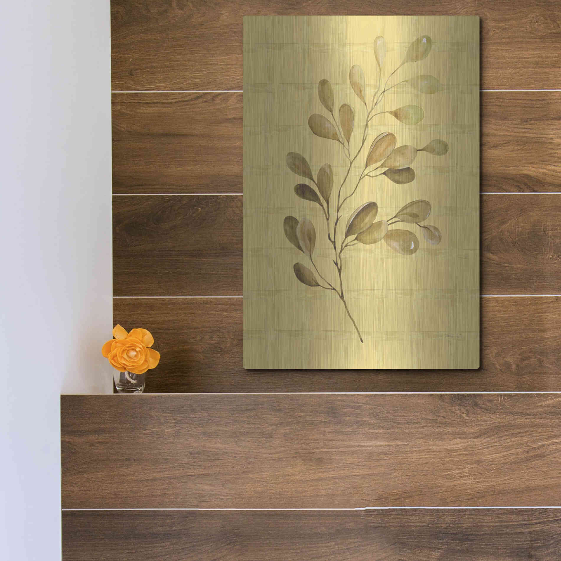 Luxe Metal Art 'Golden Dogwood' by Cindy Jacobs, Metal Wall Art,12x16