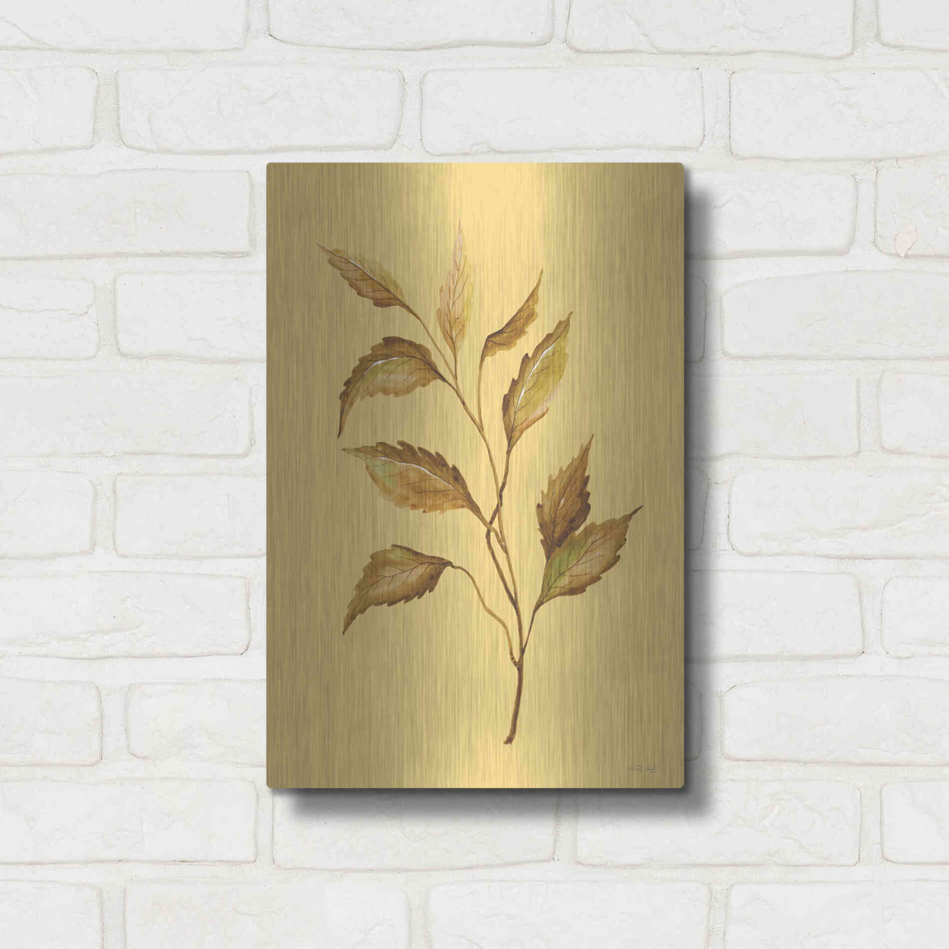 Luxe Metal Art 'Golden Leaves' by Cindy Jacobs, Metal Wall Art,12x16