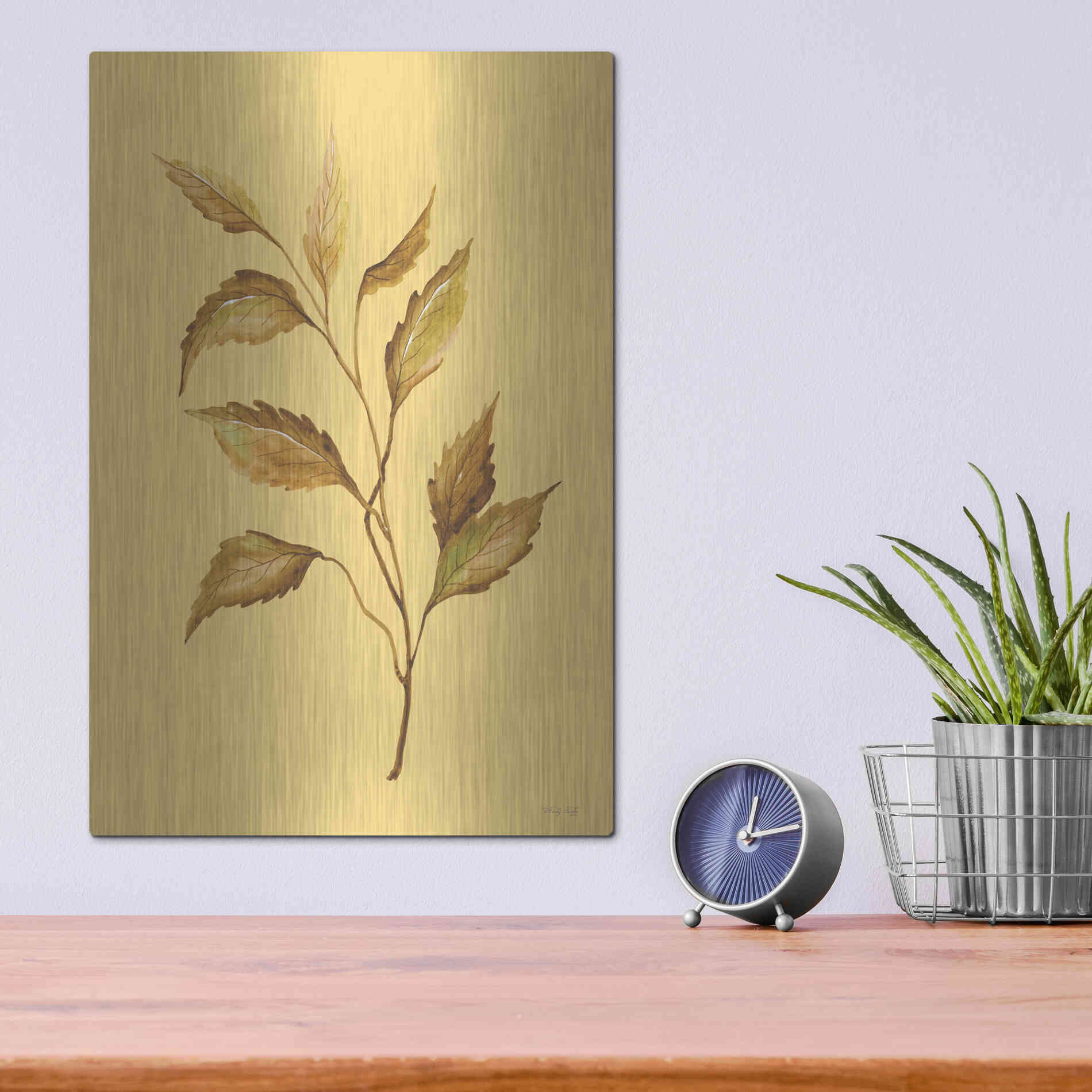 Luxe Metal Art 'Golden Leaves' by Cindy Jacobs, Metal Wall Art,12x16