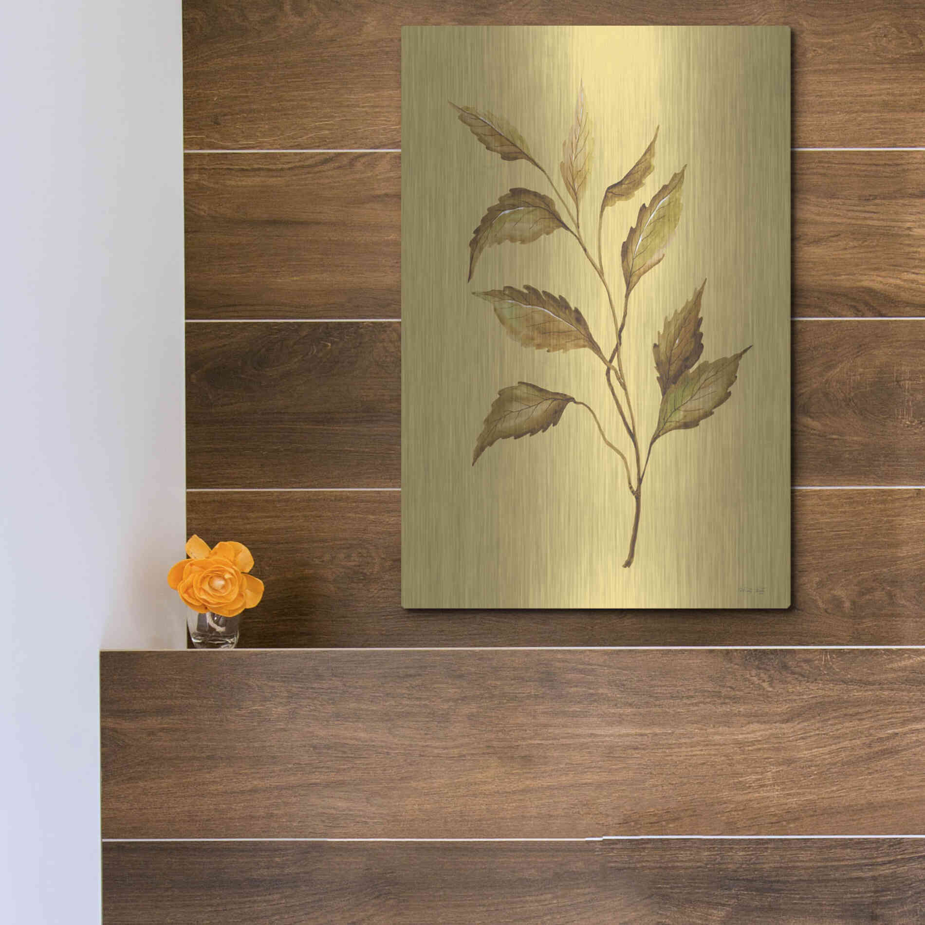 Luxe Metal Art 'Golden Leaves' by Cindy Jacobs, Metal Wall Art,12x16