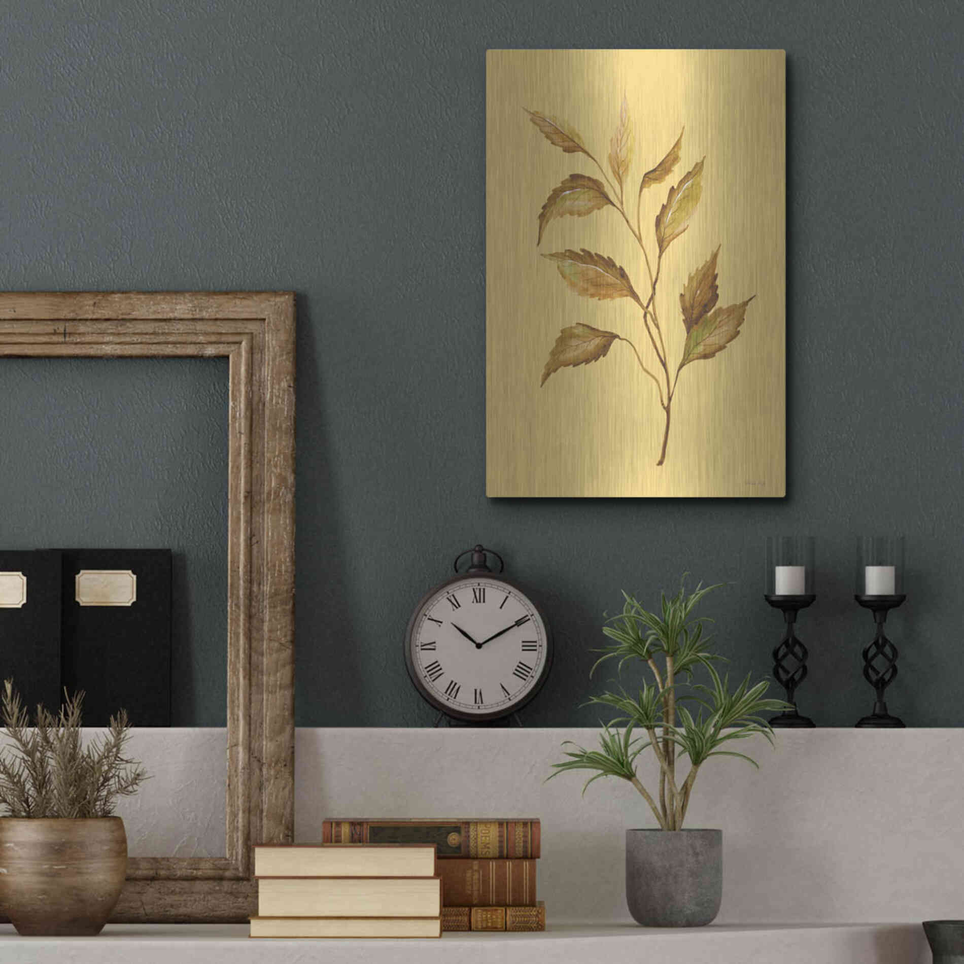 Luxe Metal Art 'Golden Leaves' by Cindy Jacobs, Metal Wall Art,12x16
