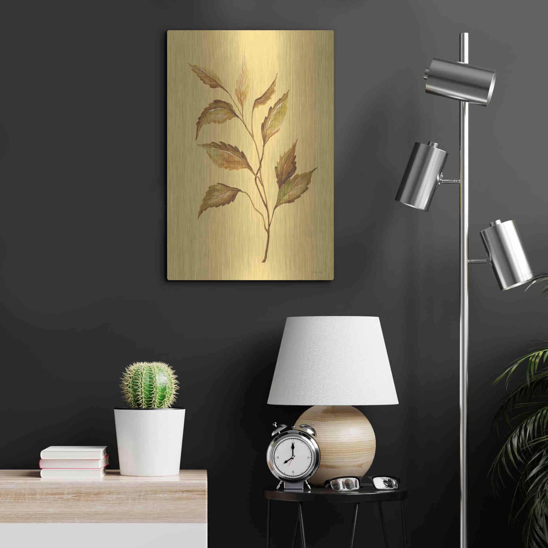 Luxe Metal Art 'Golden Leaves' by Cindy Jacobs, Metal Wall Art,16x24