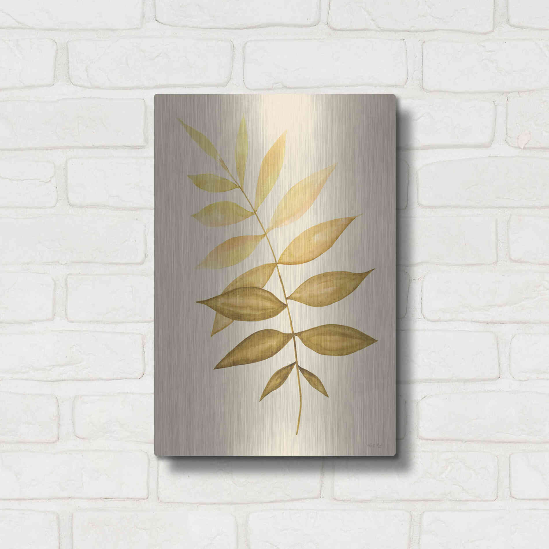 Luxe Metal Art 'Golden Fern' by Cindy Jacobs, Metal Wall Art,12x16