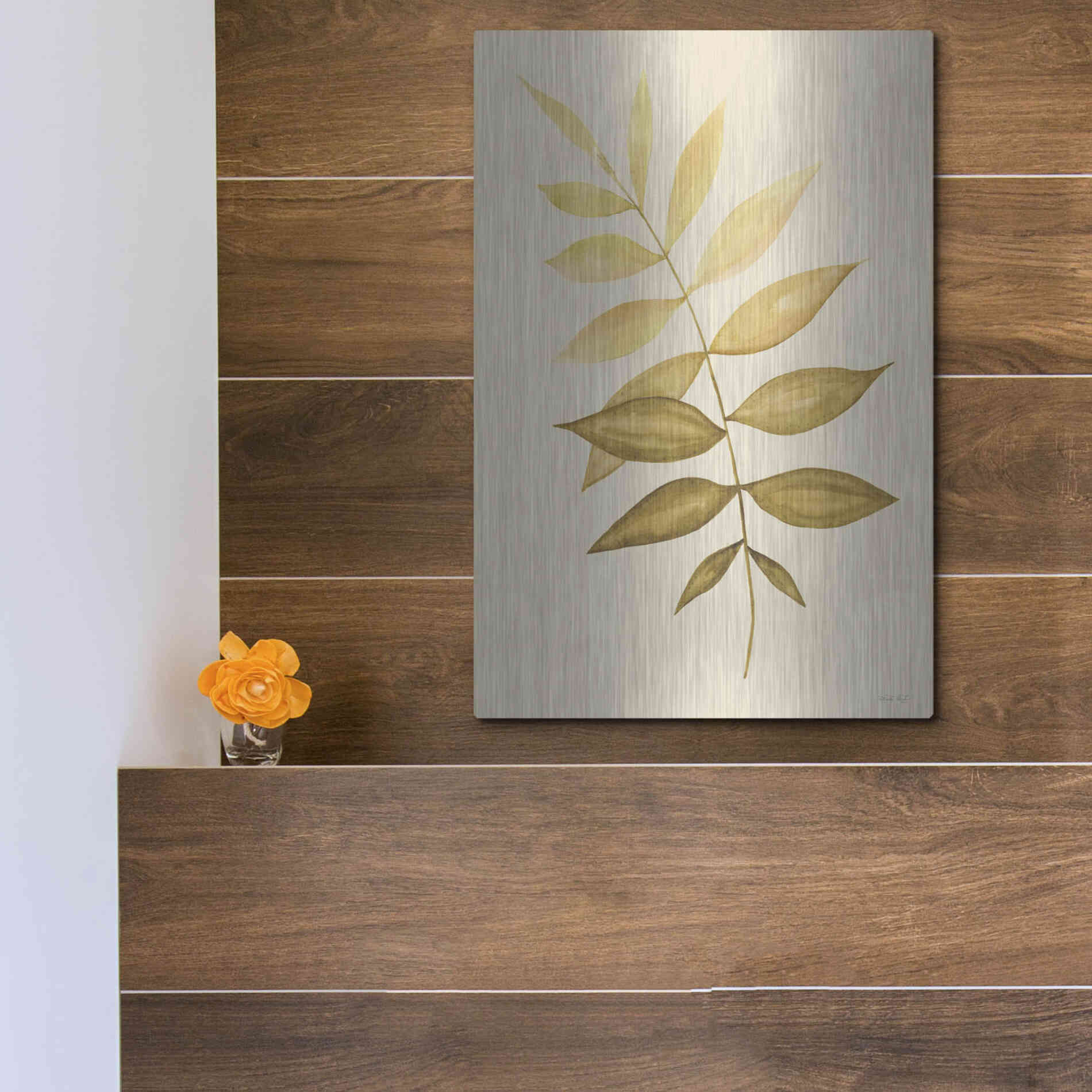 Luxe Metal Art 'Golden Fern' by Cindy Jacobs, Metal Wall Art,12x16
