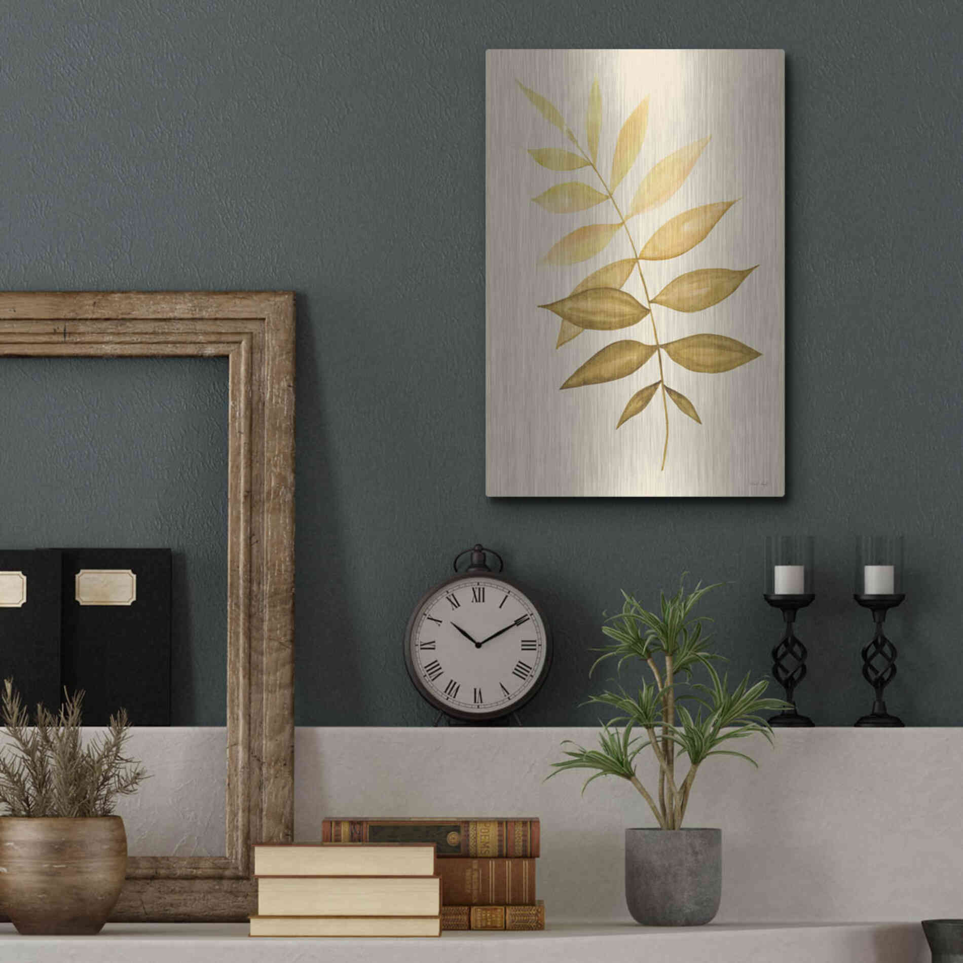 Luxe Metal Art 'Golden Fern' by Cindy Jacobs, Metal Wall Art,12x16