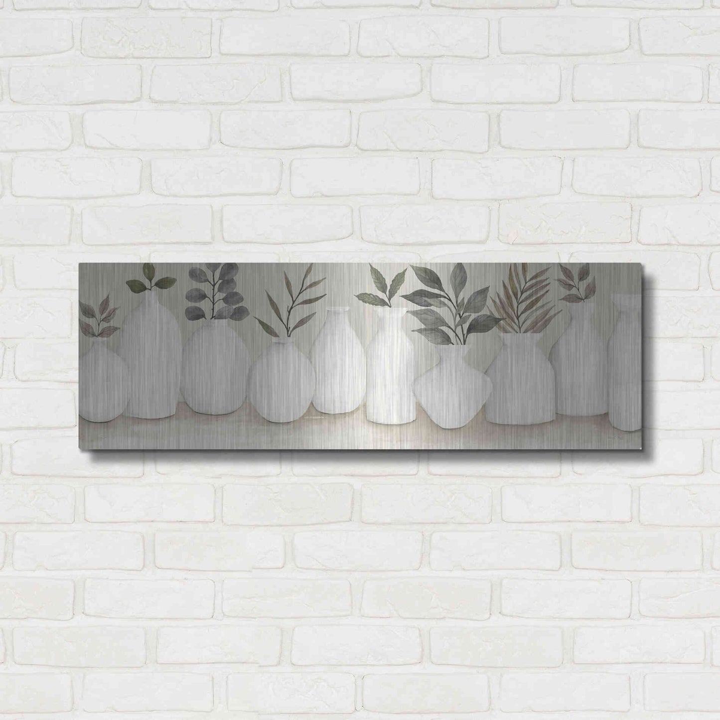 Luxe Metal Art 'Ivory Vases in a Row' by Cindy Jacobs, Metal Wall Art,36x12