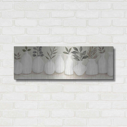 Luxe Metal Art 'Ivory Vases in a Row' by Cindy Jacobs, Metal Wall Art,36x12