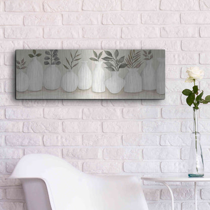 Luxe Metal Art 'Ivory Vases in a Row' by Cindy Jacobs, Metal Wall Art,36x12