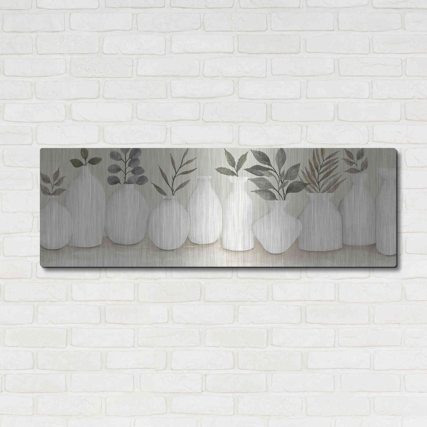 Luxe Metal Art 'Ivory Vases in a Row' by Cindy Jacobs, Metal Wall Art,48x16