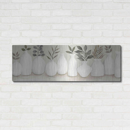 Luxe Metal Art 'Ivory Vases in a Row' by Cindy Jacobs, Metal Wall Art,48x16