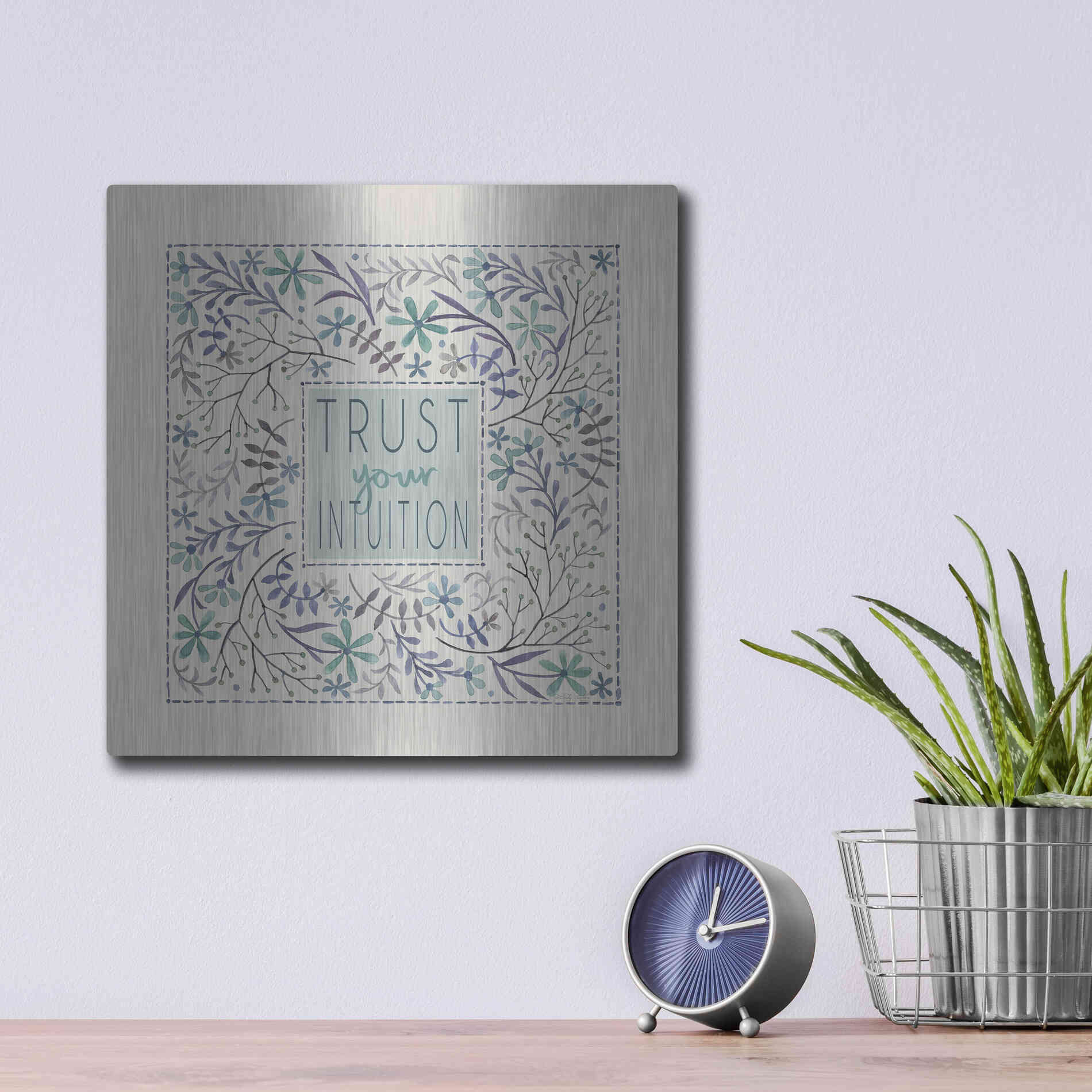 Luxe Metal Art 'Trust Your Intuition' by Cindy Jacobs, Metal Wall Art,12x12