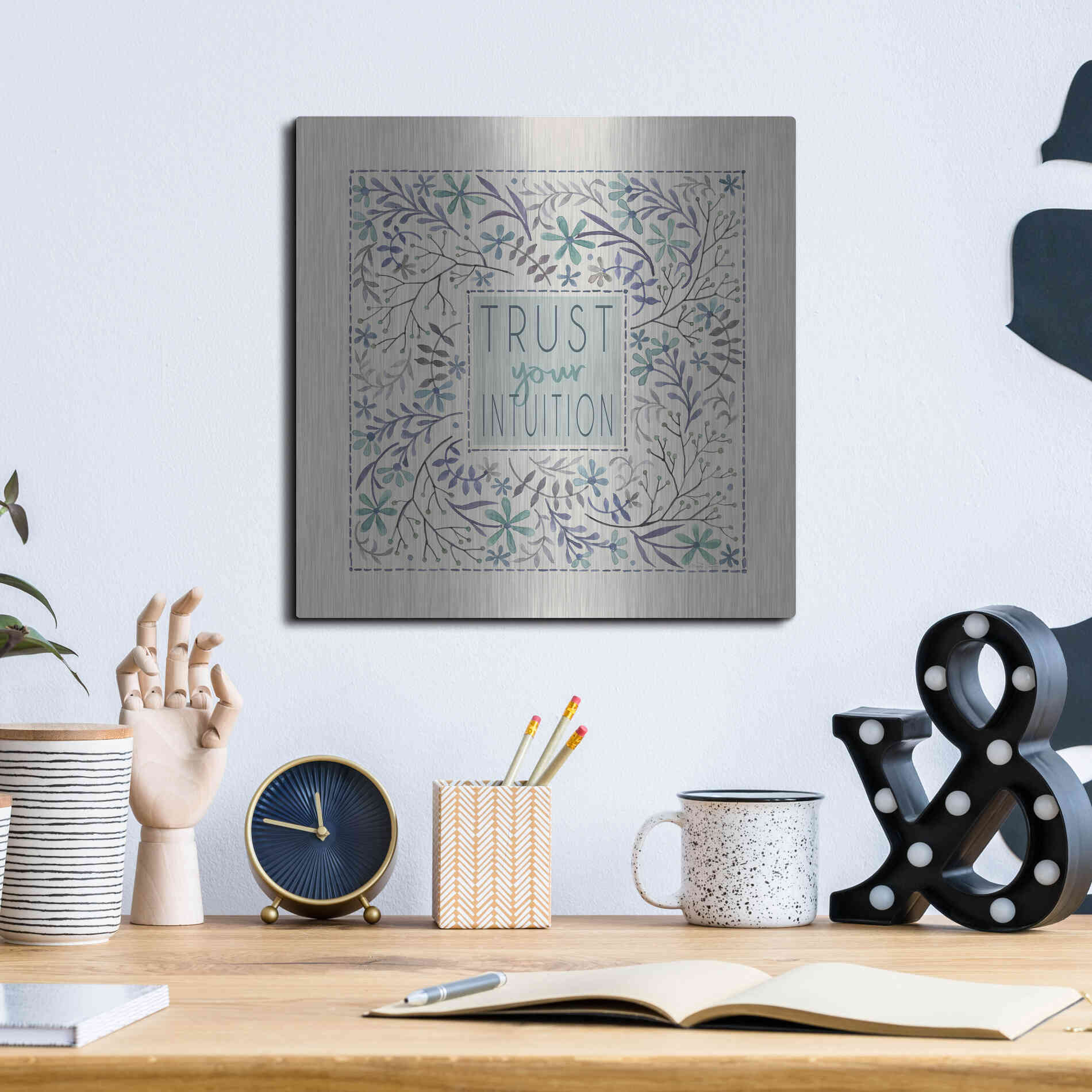Luxe Metal Art 'Trust Your Intuition' by Cindy Jacobs, Metal Wall Art,12x12
