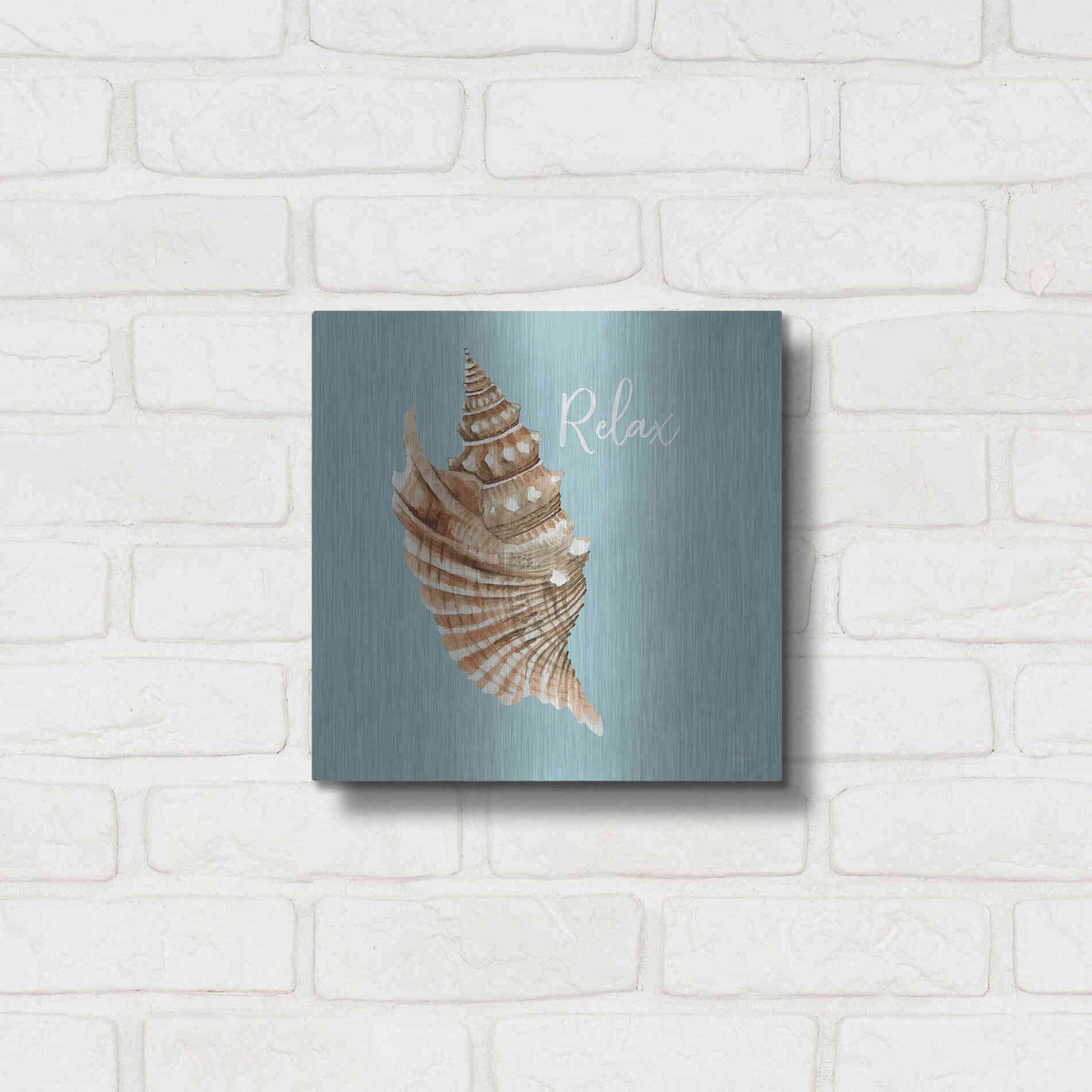 Luxe Metal Art 'Relax Seashell' by Cindy Jacobs, Metal Wall Art,12x12