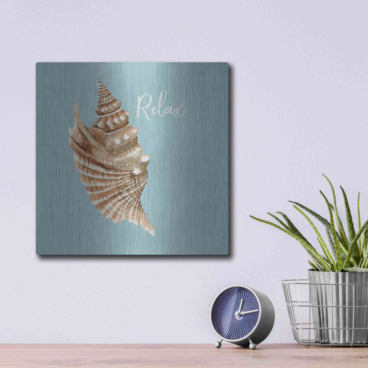 Luxe Metal Art 'Relax Seashell' by Cindy Jacobs, Metal Wall Art,12x12