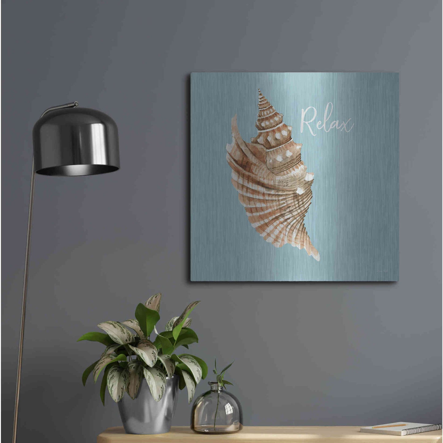 Luxe Metal Art 'Relax Seashell' by Cindy Jacobs, Metal Wall Art,24x24