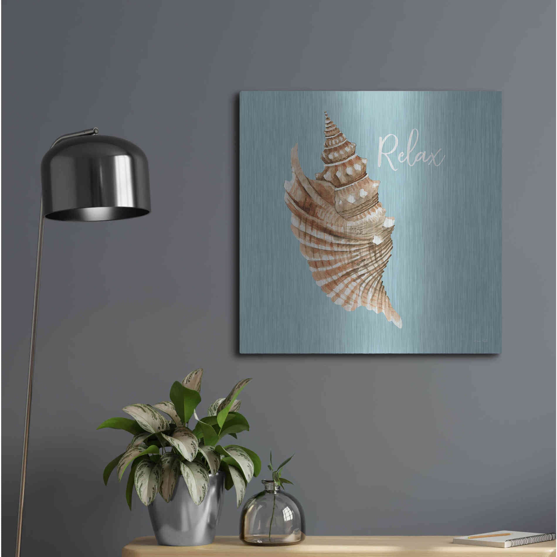 Luxe Metal Art 'Relax Seashell' by Cindy Jacobs, Metal Wall Art,24x24